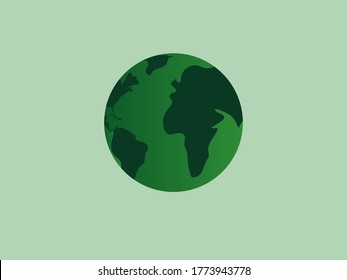 Vector illustration of green earth on light green background. Cartoon graphic, ecology poster, banner, card, web background.