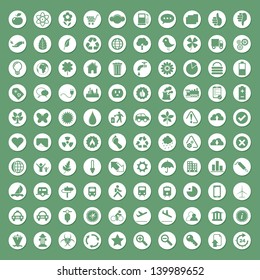 Vector illustration of green eco icons in white circles.