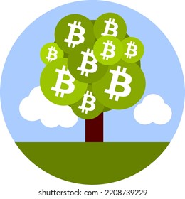 Ilustración vectorial de una versión ecológica verde de la criptodivisa de Bitcoin