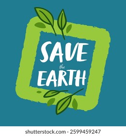A vector illustration with a green eco-friendly logo design featuring leaves and bold text, promoting sustainability and environmental protection.