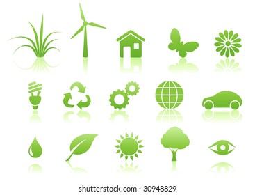 Vector illustration of green ecology icon set