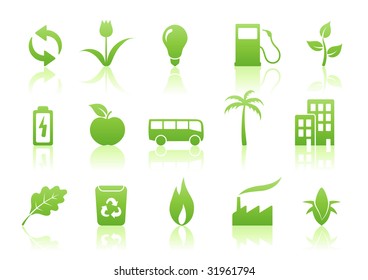 Vector illustration of green ecology icon set