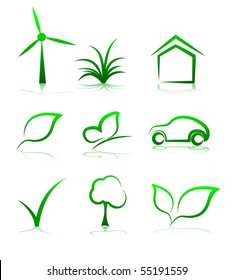 Vector illustration of green ecology icon set