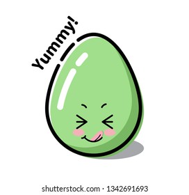 Vector Illustration of green egg with funny face drawing in kawaii style