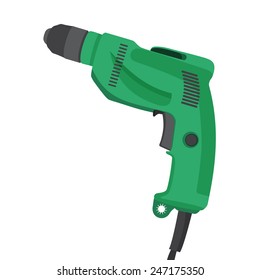 Vector illustration of green electric drill.isolated on white background