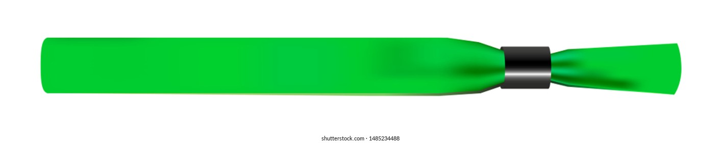 Vector Illustration Of Green Empty Fabric Polyester Bracelet Or Wristband With Plastic Safety Lock. Hand Entrance Festival Bracelet Isolated On White. Template Or Mock Up Suitable For Identification.