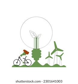 Vector illustration. Green energy. Environmental protection, ecology. Reasonable consumption. Production of electricity. Isolated vector
