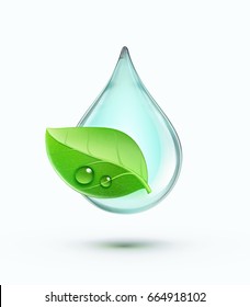 Vector illustration of green environment concept with blue water drop and green leaf isolated on white background