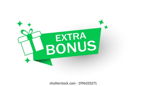 Vector illustration green extra bonus label. Modern web banner element with gift.	