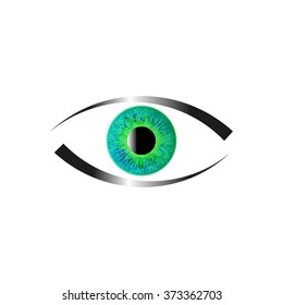 Vector illustration of a green eye isolated on white background. The emblem of laser vision correction. Icon logo ophthalmology. The concept of improved vision.