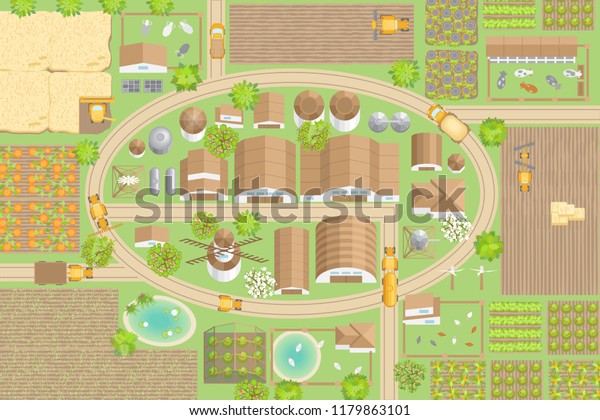 Vector Illustration Green Farm Top View Stock Vector Royalty Free