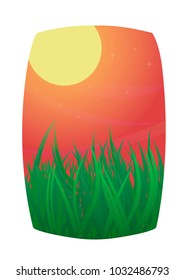Vector Illustration of Green Fields And Sunrise Sky