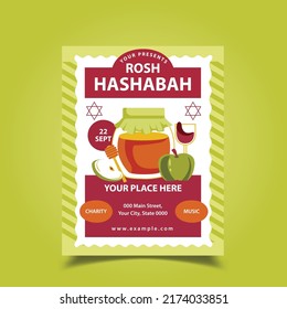 Vector Illustration of Green Flat Design Rosh Hashanah Flyer