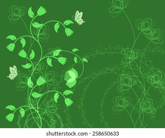 Vector illustration green floral background with butterfly