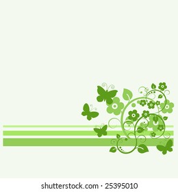 Vector illustration of green floral frame with butterflies