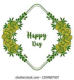 Vector illustration green flower frame for template happy day hand drawn
