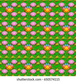 Vector illustration of green flowers. Seamless pattern with flowers on motley background.