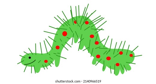 Vector illustration of a green fluffy caterpillar in a flat style isolated on a white background.