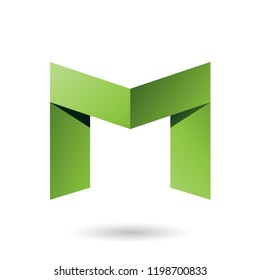 Vector Illustration of Green Folded Paper Letter M isolated on a White Background