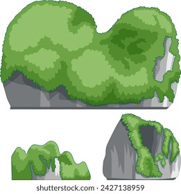 Vector illustration of green foliage on rocks