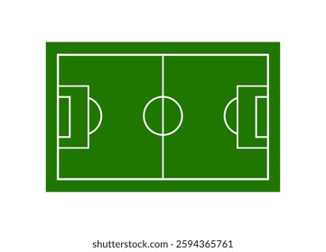 Vector illustration of a green football field with white markings. 