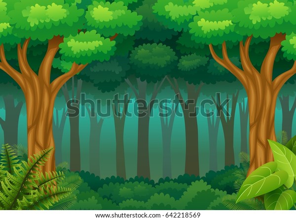 緑の森の背景にベクターイラスト のベクター画像素材 ロイヤリティフリー