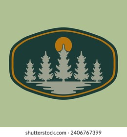 VECTOR ILLUSTRATION OF GREEN FOREST NATURE NATIONAL PARK BADGE DESIGN 
