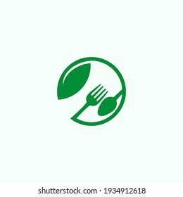 Vector illustration of green fork, spoon and leaf for restaurant, cafeteria, cafe and other dining icons, symbols and logos. symbol of healthy food. organic food logo