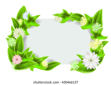 Vector illustration of a green frame with flowers