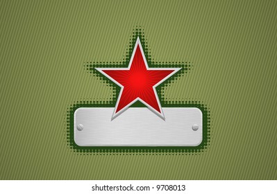 Vector illustration of a green frame with red star and metal copy-space #1