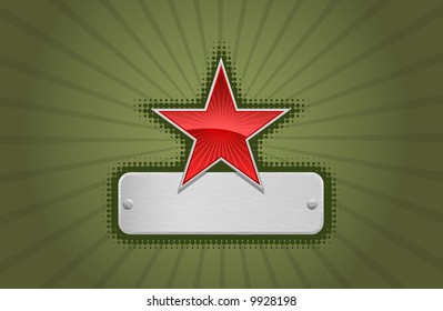 Vector illustration of a green frame with red star and metal copy-space #3