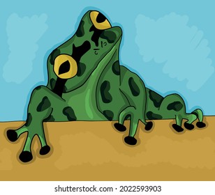 Vector illustration of green frog, character for children's book