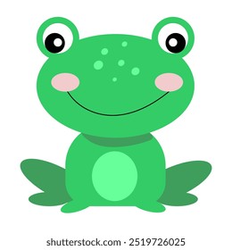 Vector illustration of a green frog in flat style. Cute, beautiful hand drawn frog on a white background.