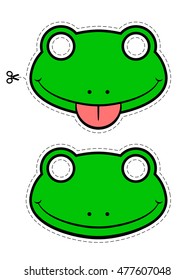 Vector illustration of green frog masks sticking out tongue isolated on white
