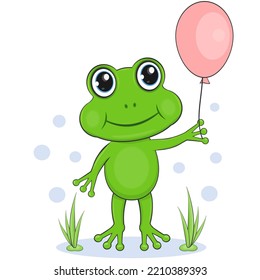Vector illustration of a green frog on a white background. 