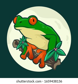 Vector illustration of green frog with orange  leg | vector frog