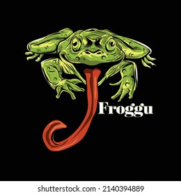 Vector illustration of green frog tonge out