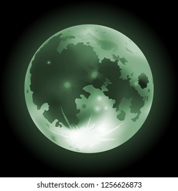 Vector illustration of green full Moon on a dark background