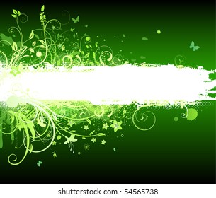 Vector illustration of green funky Grunge futuristic background with shiny floral Decorative banner