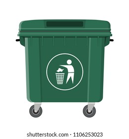 Vector illustration. Green garbage can on a white background.