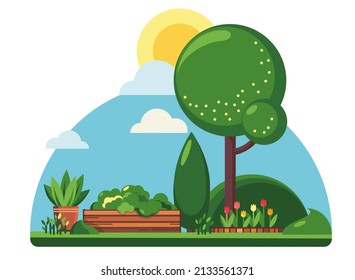 Vector illustration of a green garden.