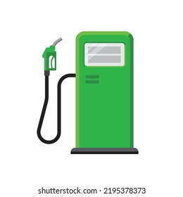 Vector illustration of green gas station with petrol pump. Isolated on white. Flat style