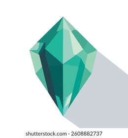 Vector illustration of green gemstone, crystal isolated on white background. Crystal with its faceted angular design creates a striking visual effect. Emerald, diamond, ruby, sapphire