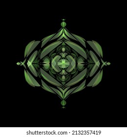 vector and illustration of green geometric flower seen from above on a black background