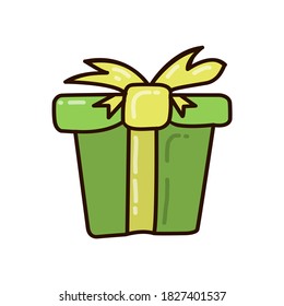 Vector illustration of a green gift with a yellow ribbon