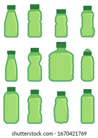 Vector illustration of green glass bottle flat icons