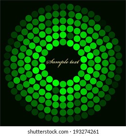 Vector illustration of  Green globe on black background with gold text