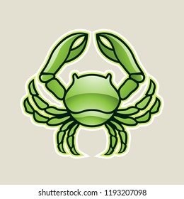 Vector Illustration of Green Glossy Crab or Cancer Icon isolated on a White Background