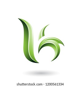 Vector Illustration of Green Glossy Leaf Shaped Letter B or K isolated on a White Background