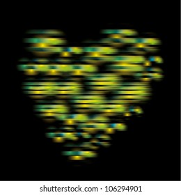 A vector illustration of green glowing heart background.